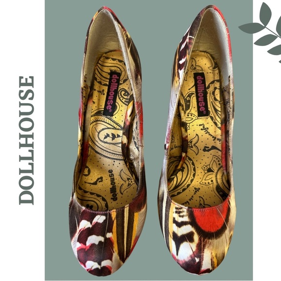 🛍️3/$40 Dollhouse Platform Stilleto Heel Multi Color Print Shoe Orange Size 8.5 - Picture 6 of 10